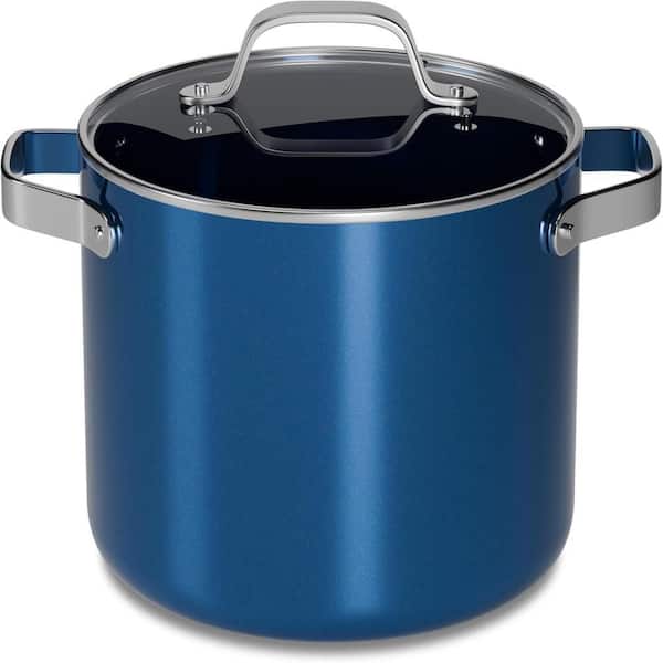 Bakken 1-Piece Ceramic-Coated Stock Pot, 8. 5Qt Nonstick Pot with Tempered Glass Lid, Oven Safe to 500°F, BLUE