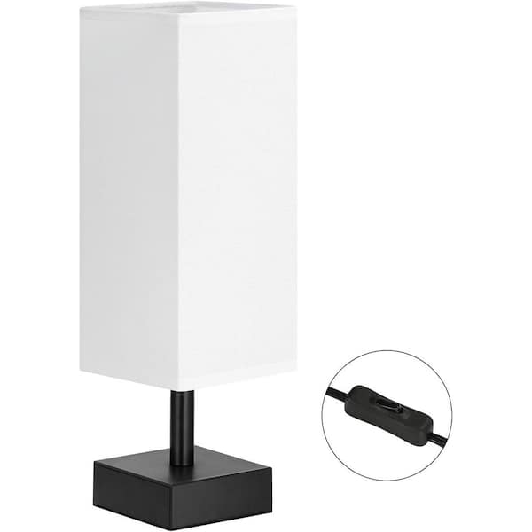 EKIEUDL 13.23 in. Minimalist Nightstand Small Table and Bedside Lamp with White Shade for Room and Dorm, White/Black