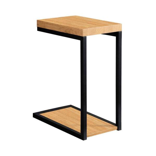 Benjara 18 in. Light Brown and Black Modern C Shape Wood Side End Table with Metal Frame