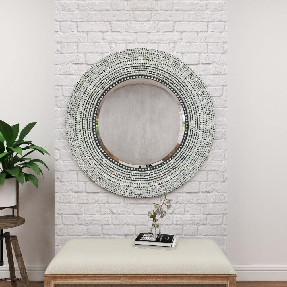 Bohemian Coastal 39" Handcrafted Wood Shell Oval Mirror