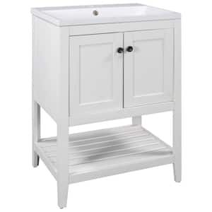OSS 24 in. W x 17 in. D x 33 in. H Freestanding Bath Vanity in White with Open Style Shelf White Ceramic Sink Top