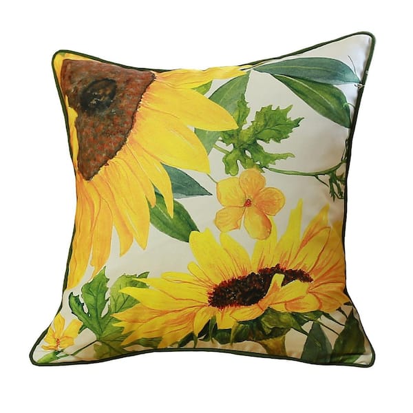 MIKE & Co. NEW YORK Decorative Fall Thanksgiving Throw Pillow Cover Sunflowers 18 in. x 18 in. Yellow and White and Green Lumbar