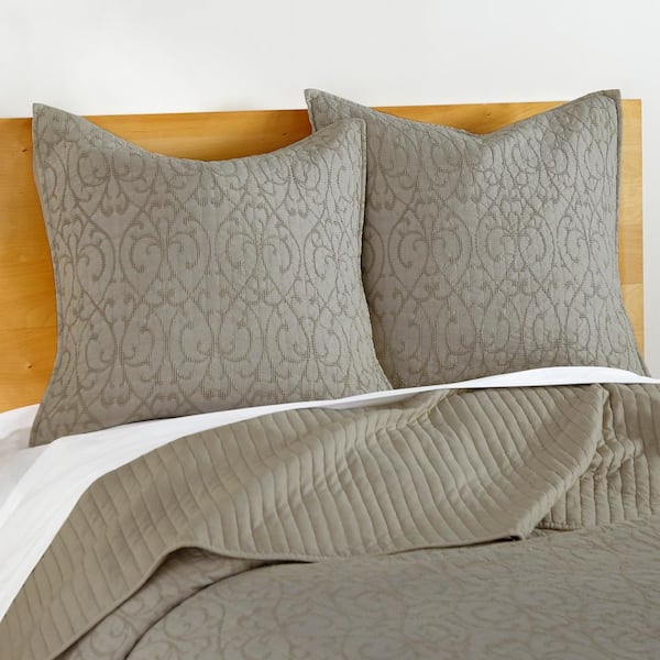 LEVTEX HOME Beckett Taupe Damask Scroll Jacquard Euro Sham (Set of 2)