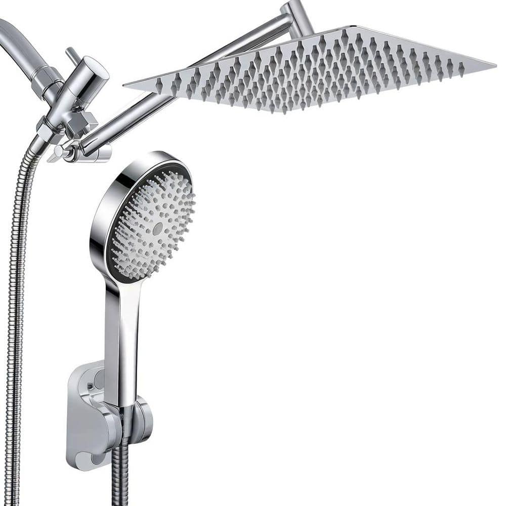 Numhew 2-Piece High Pressure Rain Shower Head in Nickel with Fixed