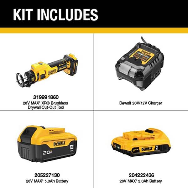 XR 20-Volt Lithium-Ion Cordless Rotary Drywall Cut-Out Tool with 20-Volt MAX 5.0 Ah and 2.0 Ah Battery Packs and Charger