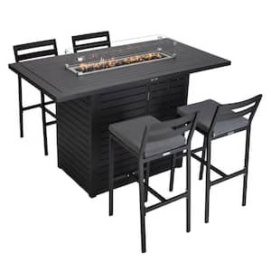 5-Piece Aluminum Rectangle Bar Height Outdoor Dining Set with 4-Barstool with Charocal Cushions