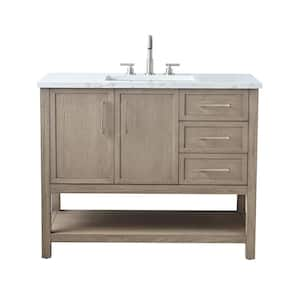 Oliver 42 in. W Bath Vanity in Vintage Gray with Engineered Stone Top in Arabescato with White Sink