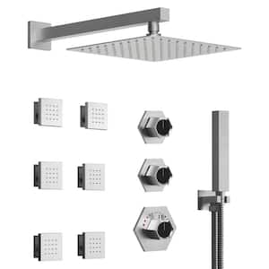 Module Switch 5-Spray Dual Wall Mount 12 in. Fixed and Handheld Shower Head 2.5 GPM in Brushed Nickel Valve Include