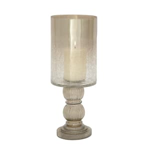 16 in. Gold Glass Handmade Turned Style Pillar Hurricane Lamp