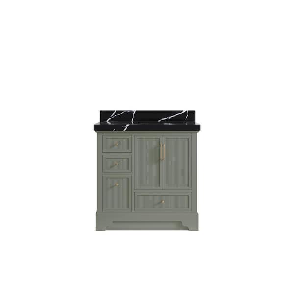 Willow Collections Alys 36 in. W x 22 in. D x 36 in. H Right Offset Single Sink Bath Vanity in Evergreen with 2 in. Calcutta Black Qt. Top