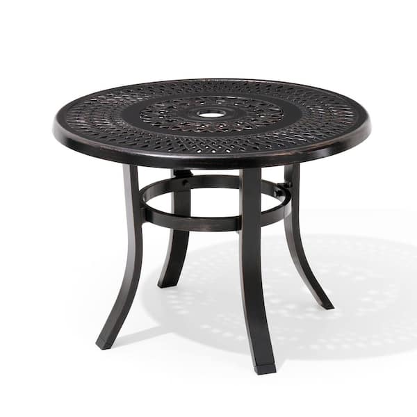 Pellebant Black Round Cast Aluminum Outdoor Side Table with Umbrella Hole