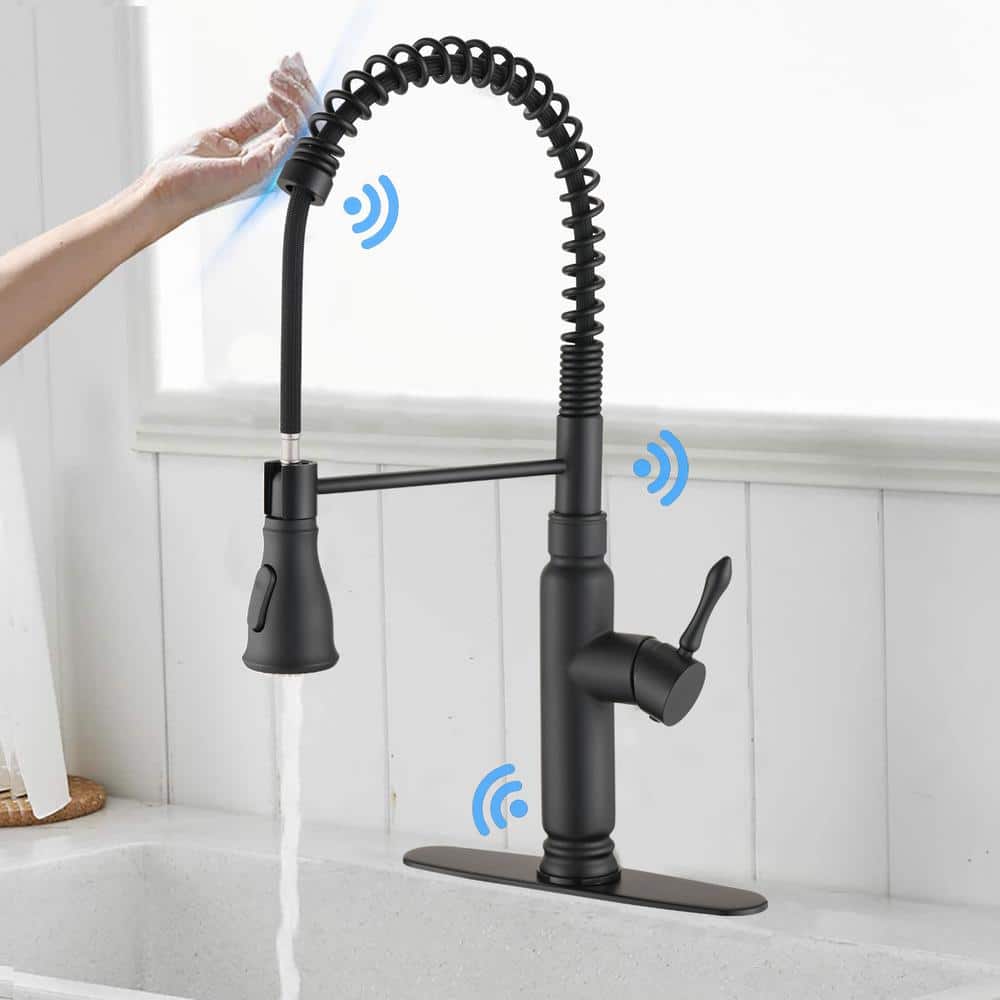 Touch Single Handle Matte Black Stainless Steel Pull Down Kitchen Faucet