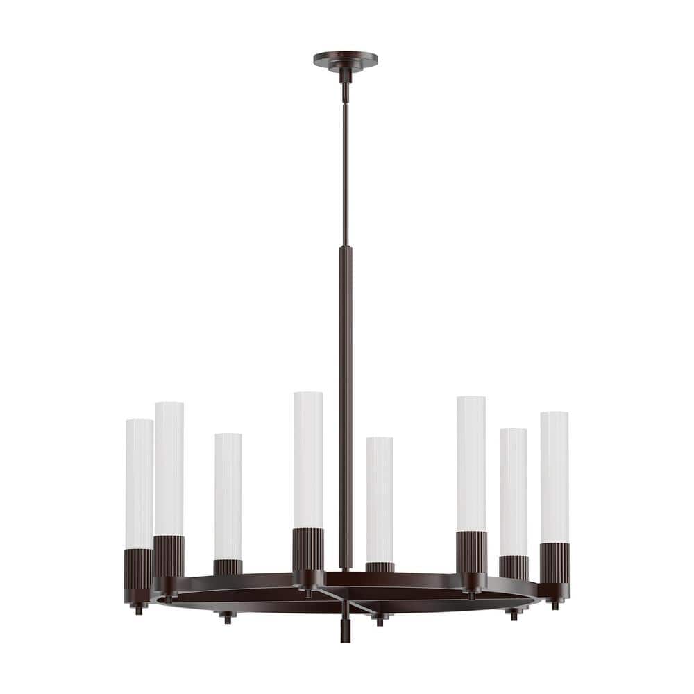 Warm Bronze 8-Light Candle Chandelier with Ribbed Glass