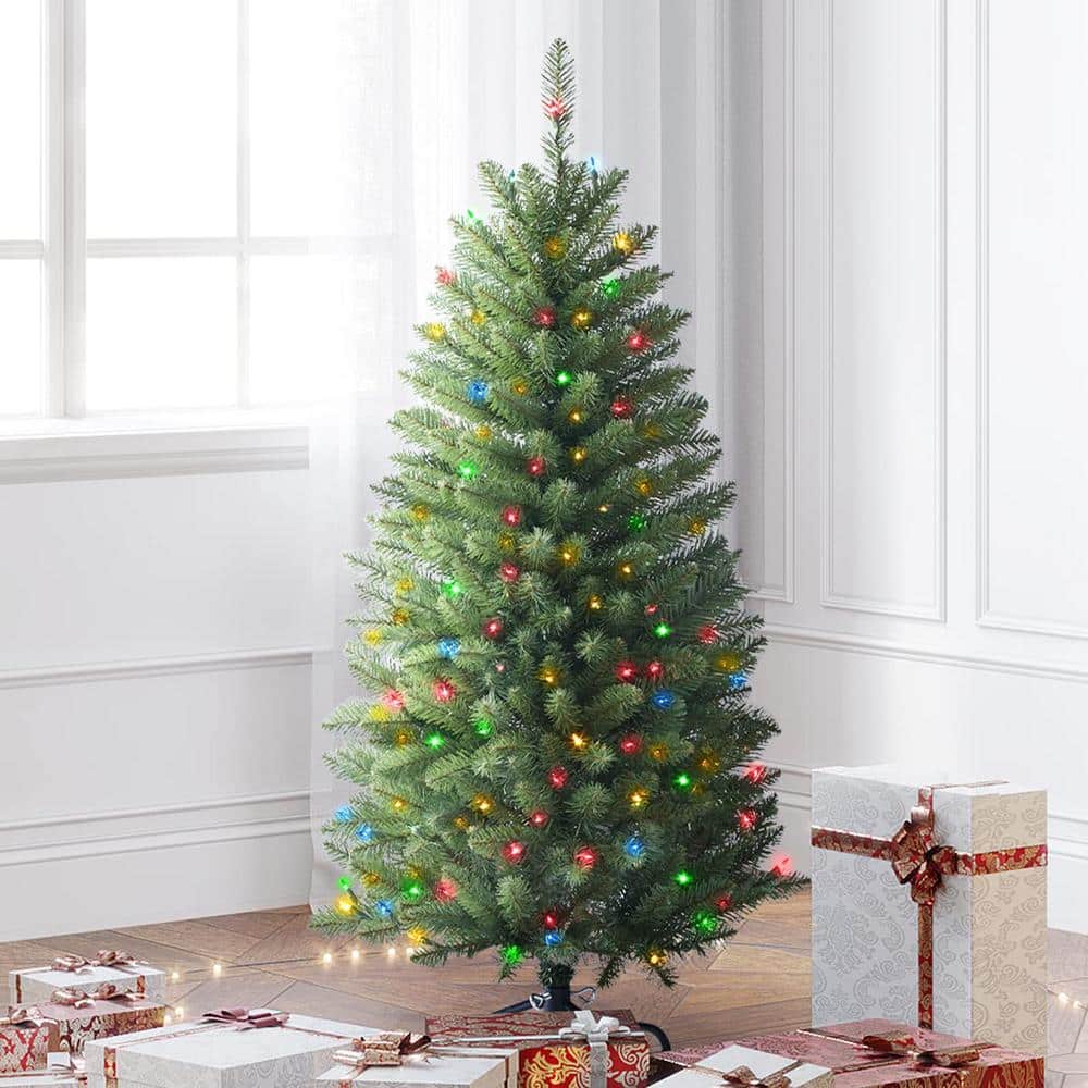 4.5ft. Fir Christmas Tree W/ Pre-Strung Multi-Color Lights Pre-Lit Artifici