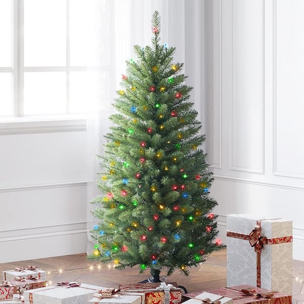 AFAIF 4.5ft. Fir Christmas Tree W/ Pre-Strung Multi-Color Lights Pre-Lit Artificial Christmas Tree Includes Sturdy Metal Stand