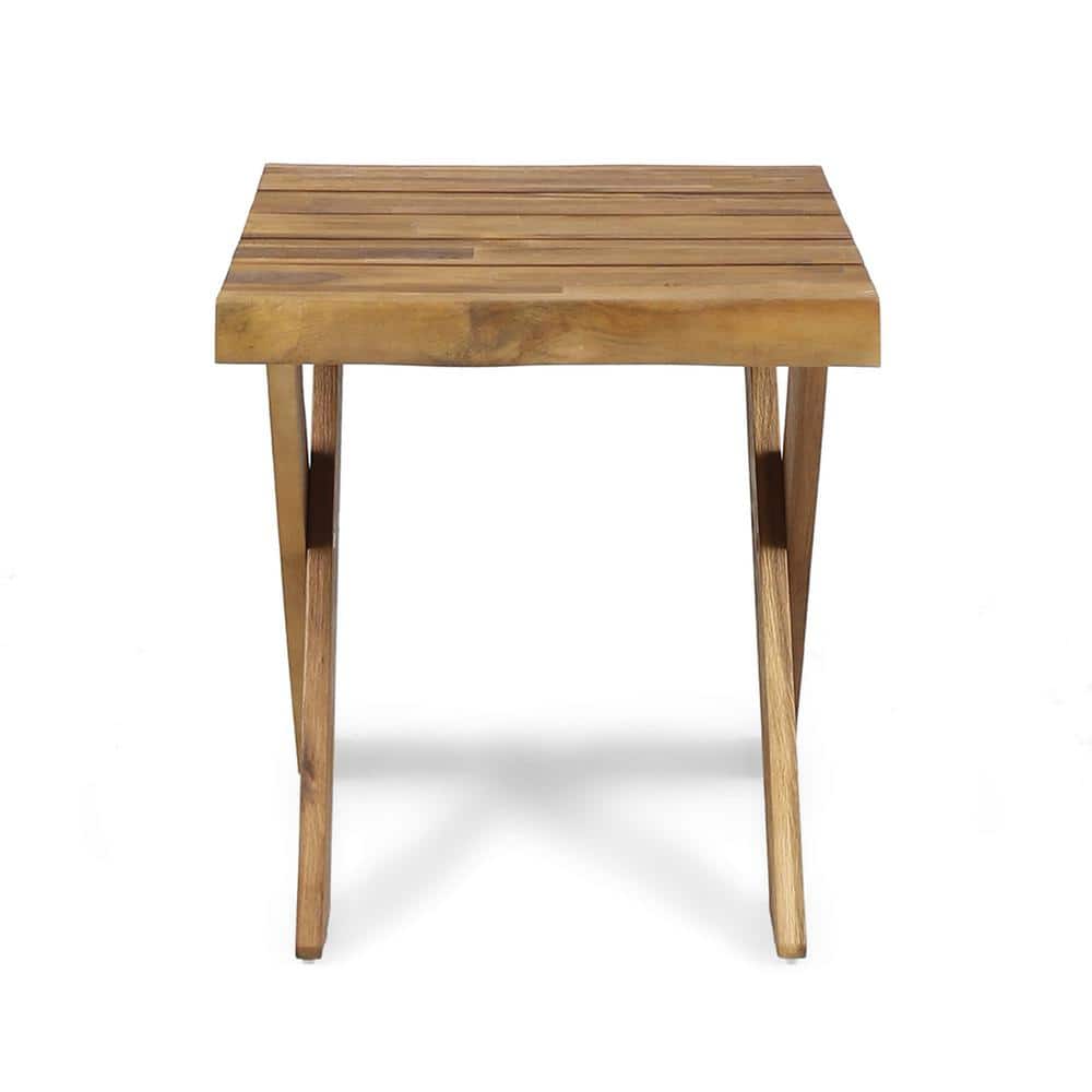 Sandblasted Teak Acacia Wood Cross Base Side Table
