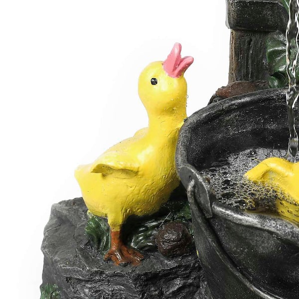Polyresin Duck Family Bath Patio Fountain 