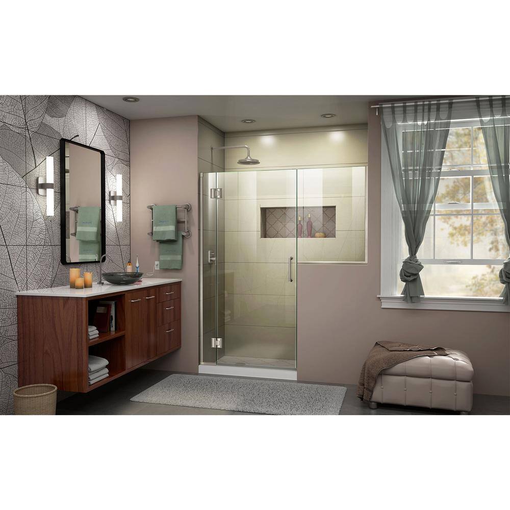 72" Clear Glass Frameless Hinged Shower Door with Distressed Bronze Hardware