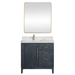 Gara 36 in. W x 22 in. D x 33.9 in. H Single Sink Bath Vanity in Blue with White Grain Composite Stone Top and Mirror