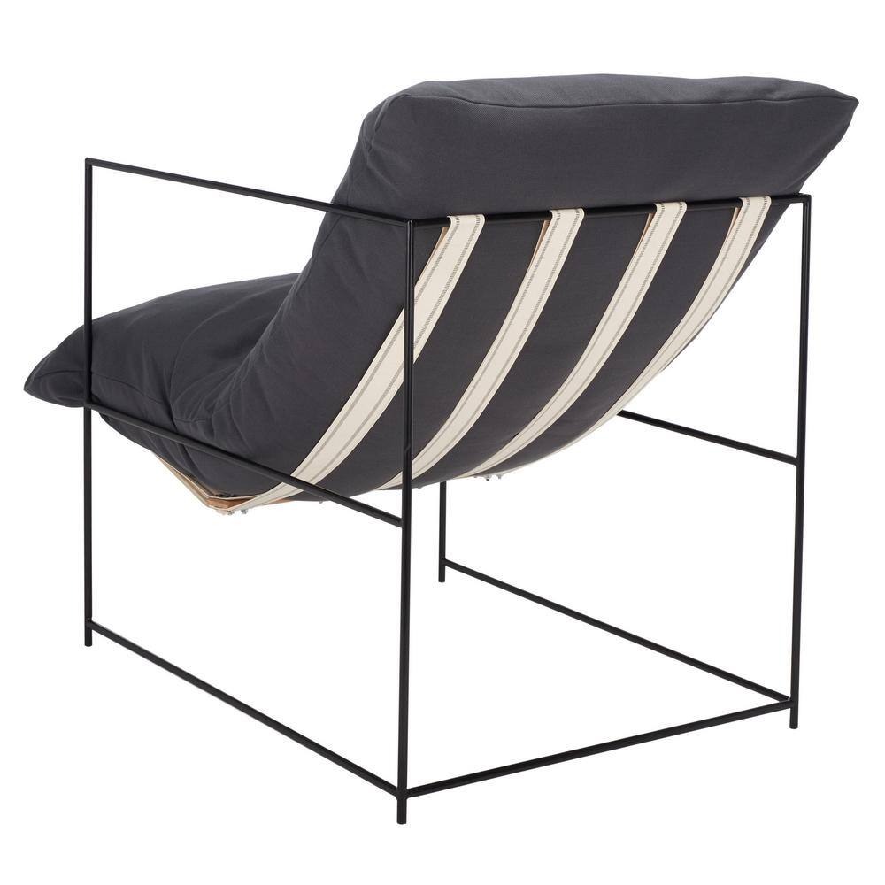 Portland Minimalist Gray Linen and Black Metal Accent Chair