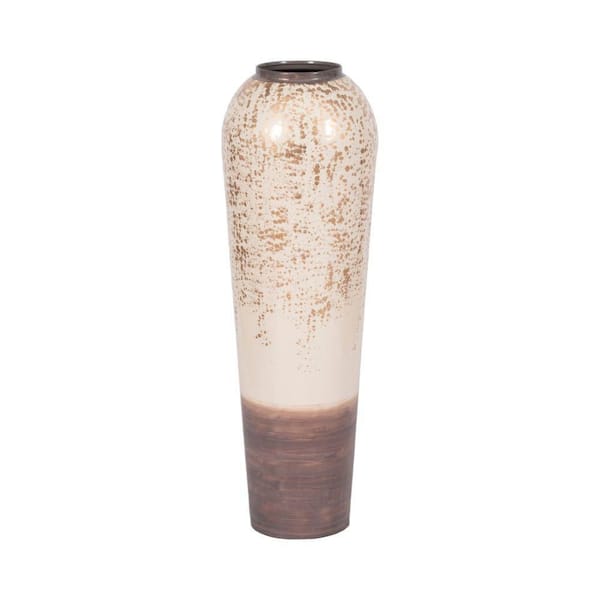 32 in. Ivory Metal Round Decorative Vase