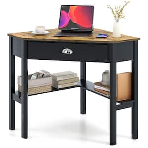 41.5 in. Corner Computer Desk Laptop Writing Table Workstation with Drawer and Shelves Brown