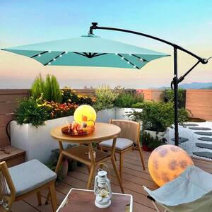 10 ft. Steel Market Outdoor Patio Umbrella in Turquoise with Solar Powered LED Lighted and Cross Base