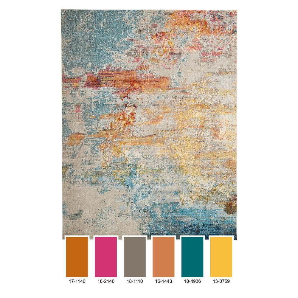 Med Grey Celestial Sealife 94" Synthetic Round Rug