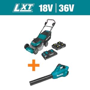 21 in. 18V X2 (36V) LXT Walk Behind Push Lawn Mower Kit with 4 Batteries (5.0 Ah) with bonus 18V X2 (36V) LXT Blower