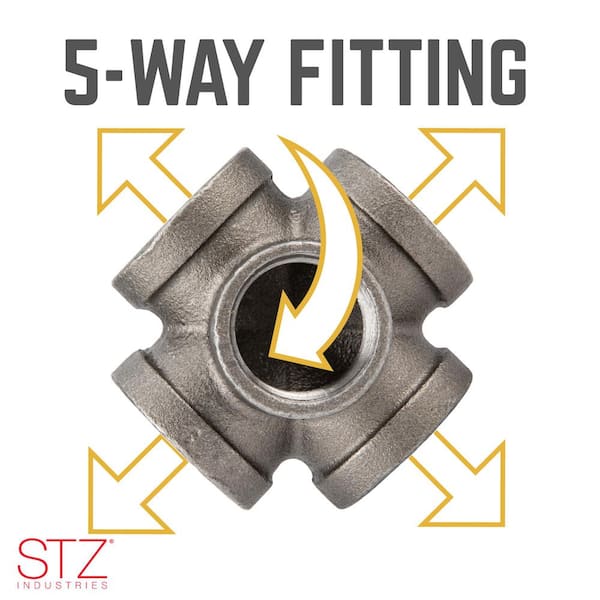 STZ 3/4 in. 5-Way Black Iron Cross with Side Outlet Fitting