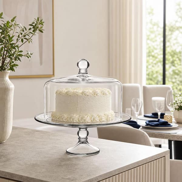 Numhew Glass Cake Stand with Dome Lid and Elegant Curved Footed