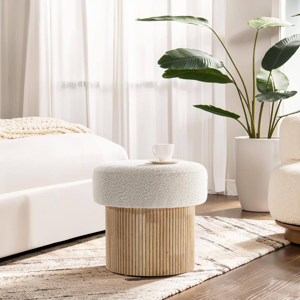Modern Ivory Upholstered Stool with Storage and Wood Fluted Base price history on PriceWatchPro