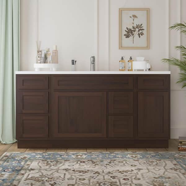 Vanity Art 66 in. W x 21 in. D x 32.5 in. H Bath Vanity Cabinet without Top in Brown