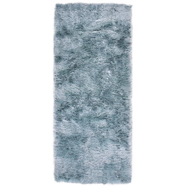 HomeRoots 2 x 6 Blue, Silver Solid Color Runner Rug