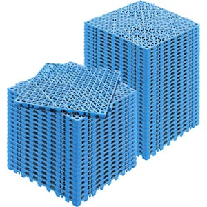 Interlocking Drainage Mat Floor Tiles Rubber Interlocking Gym Flooring Tiles Blue 12 x 12 x 0.6 in. (50 Pcs, 50 sq. ft.)