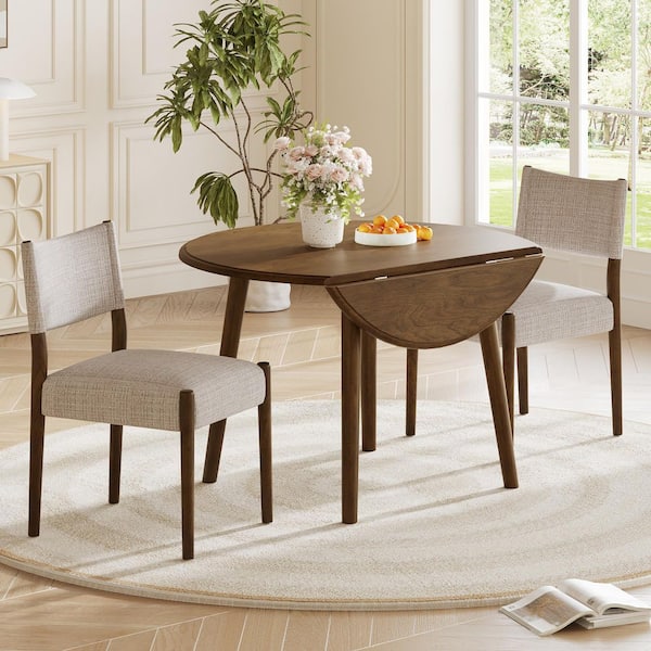 Harper & Bright Designs 3-Piece Walnut Drop-leaf Round Wood Top Dining ...