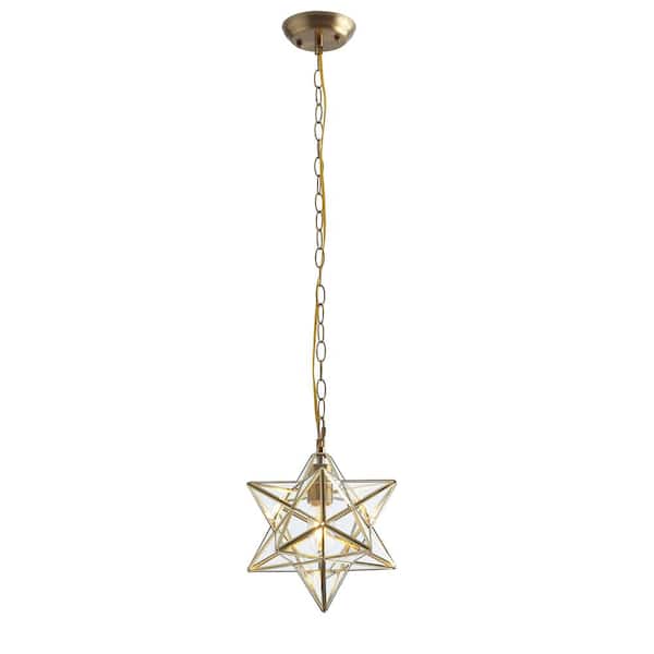 Brass Moravian Star Pendant Light Seeded Glass 14-in| Claxy