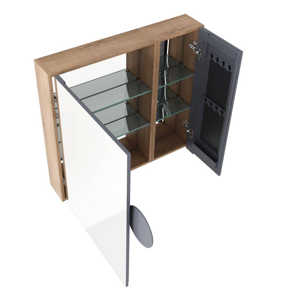 30 in. W x 28 in. H Rectangular Imitative Oak Medicine Cabinet with Mirror, Adjustable Glass Shelves, Wall Mounted price history on PriceWatchPro