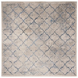 Brentwood Light Gray/Blue 7 ft. x 7 ft. Square Border Distressed Area Rug