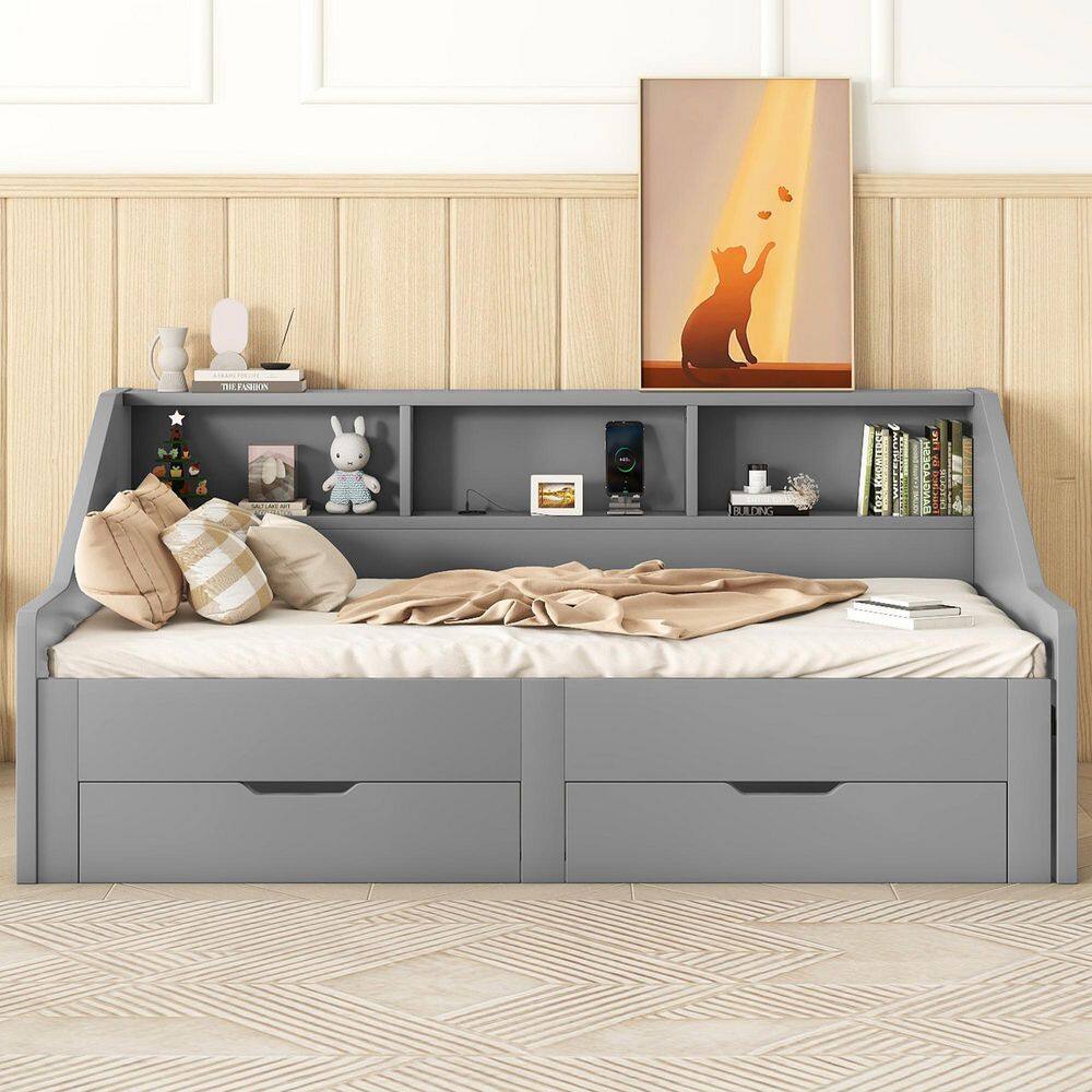 Gray Twin to King Daybed Frame with Storage and Charging Design price history on PriceWatchPro