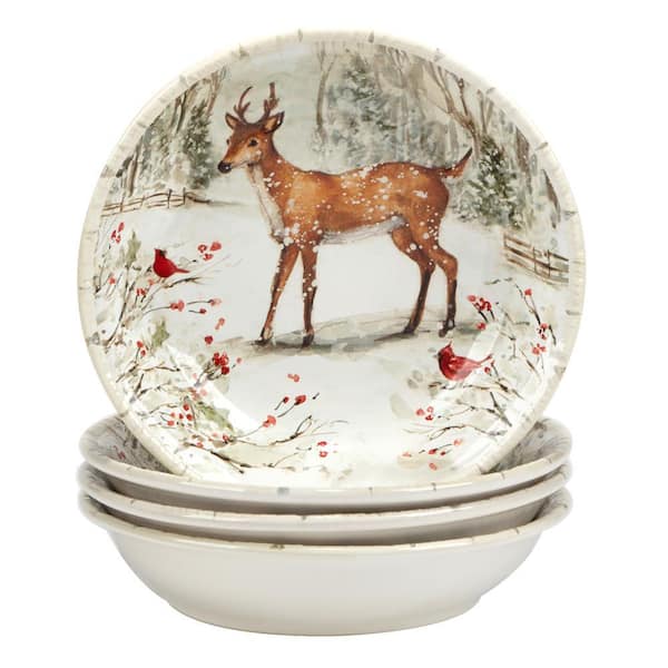 Certified International Winter's Walk 38 fl. oz. Multi-Colored Earthenware Soup Bowls (Set of 4)