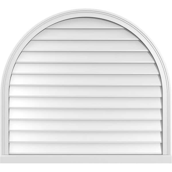 Ekena Millwork 42 in. x 38 in. Round Top White PVC Paintable Gable Louver Vent Non-Functional
