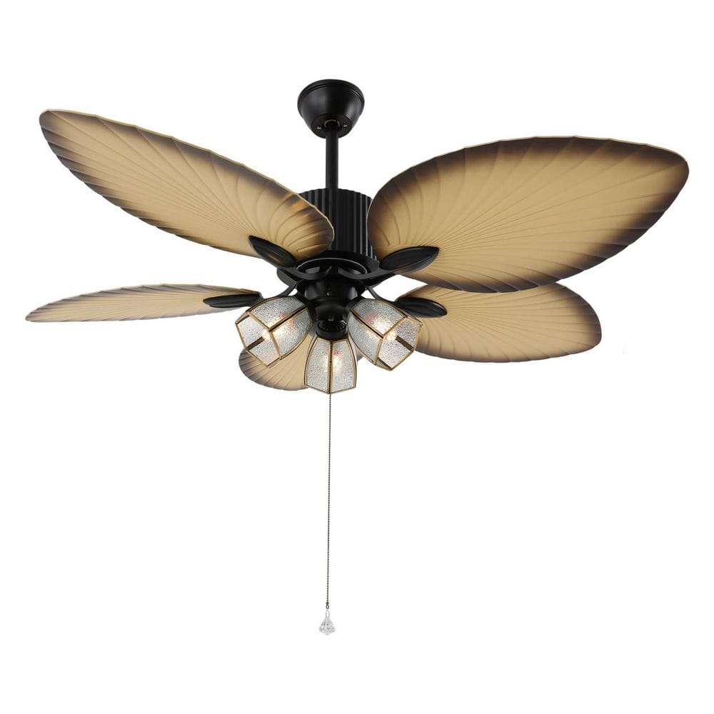 52 in. Indoor 5 Palm Leaf Blades Tropical Black Ceiling Fan with Light Kit and Remote Control price history on PriceWatchPro