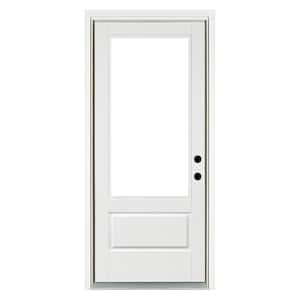 36 in. x 80 in. Left-Hand Inswing 3/4 Lite Low-E Glass Finished White Fiberglass Prehung Front Door