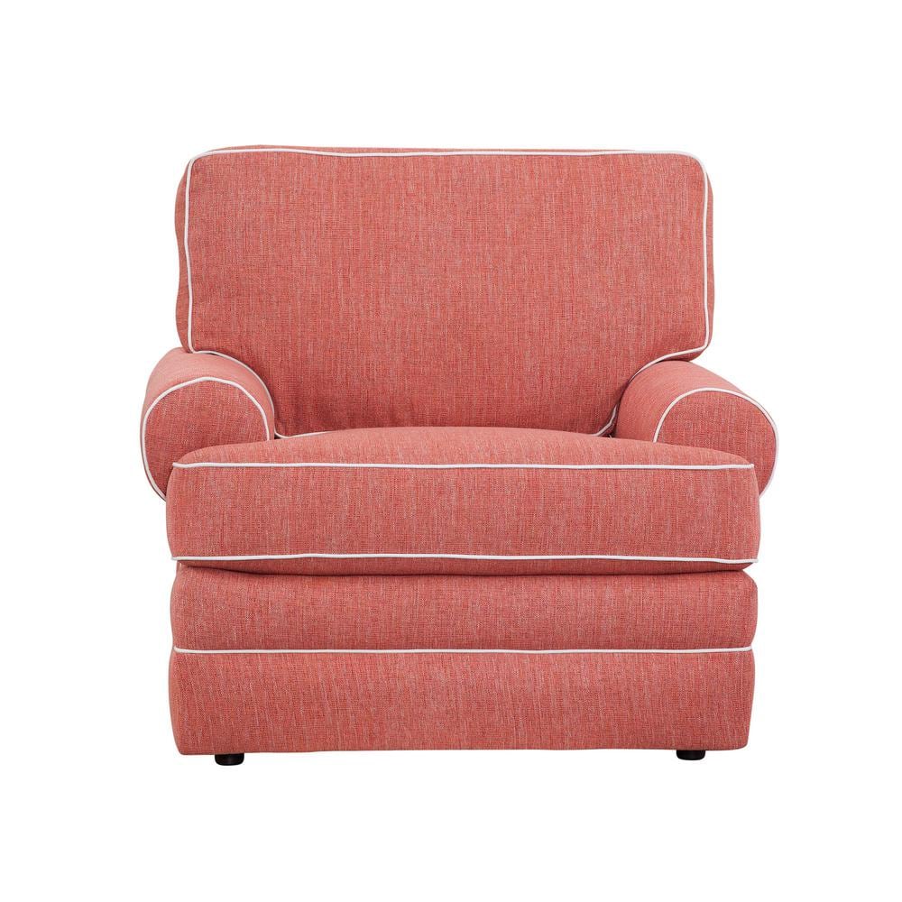 Coral Upholstered Armchair with Ivory Contrast Welt