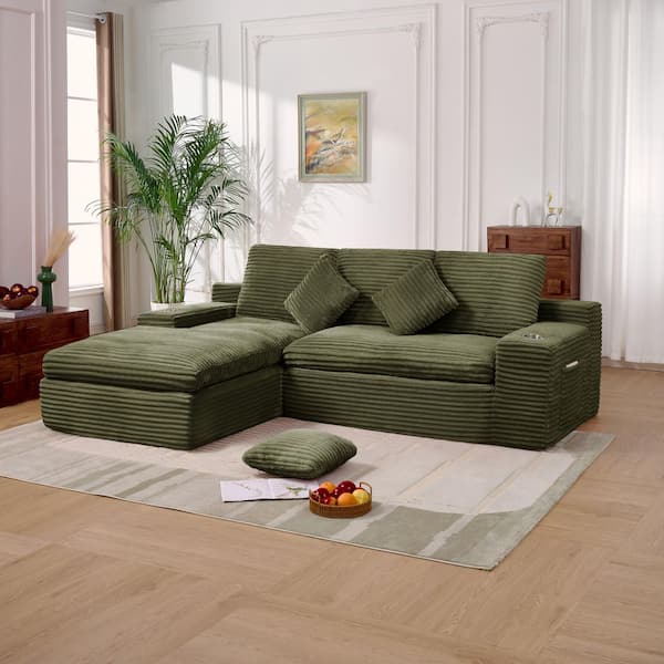 4-Seats Modular Sectional 98 in. W Armless Fabric L-Shaped Performance Fabric Sofa in Green with Chaise