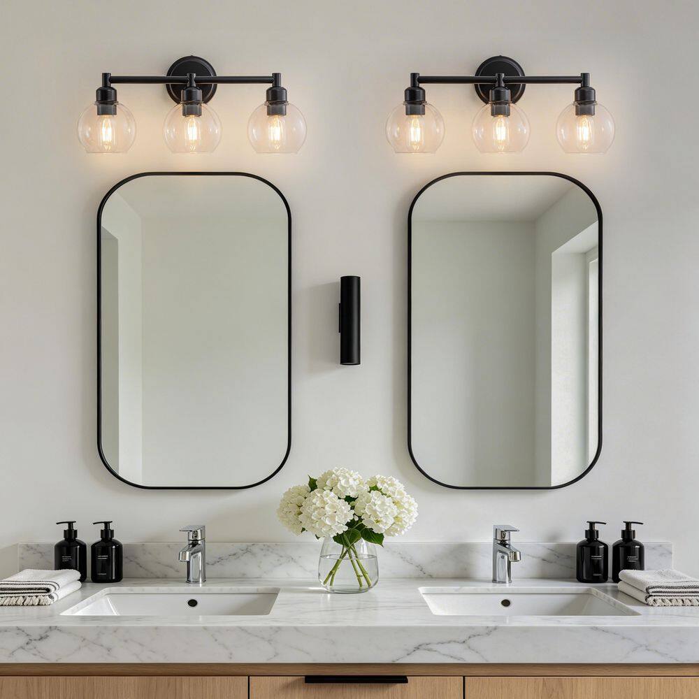 19 in.3-Light Black Vanity Light Fixture with Clear Globe Glass Shades,Modern Wall Sconce for Bathroom Mirror Over Sink price history on PriceWatchPro