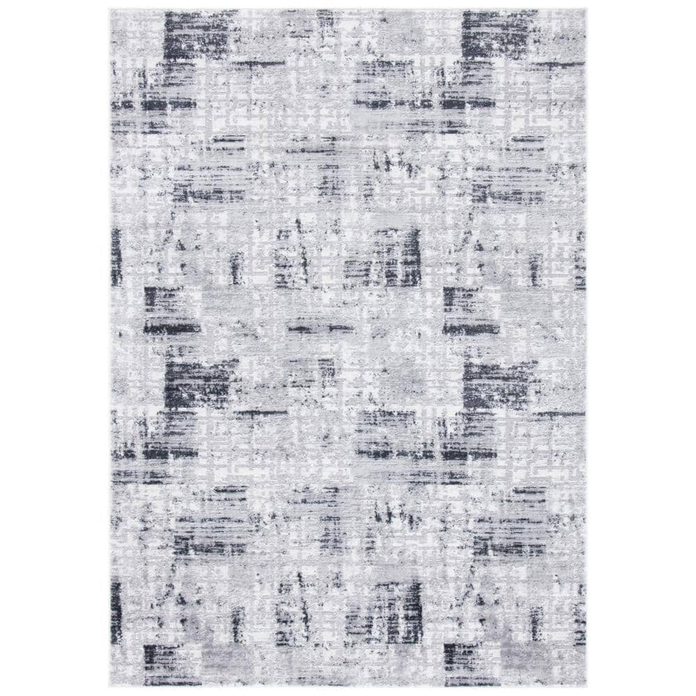 Gray and Charcoal Rectangular Synthetic Area Rug