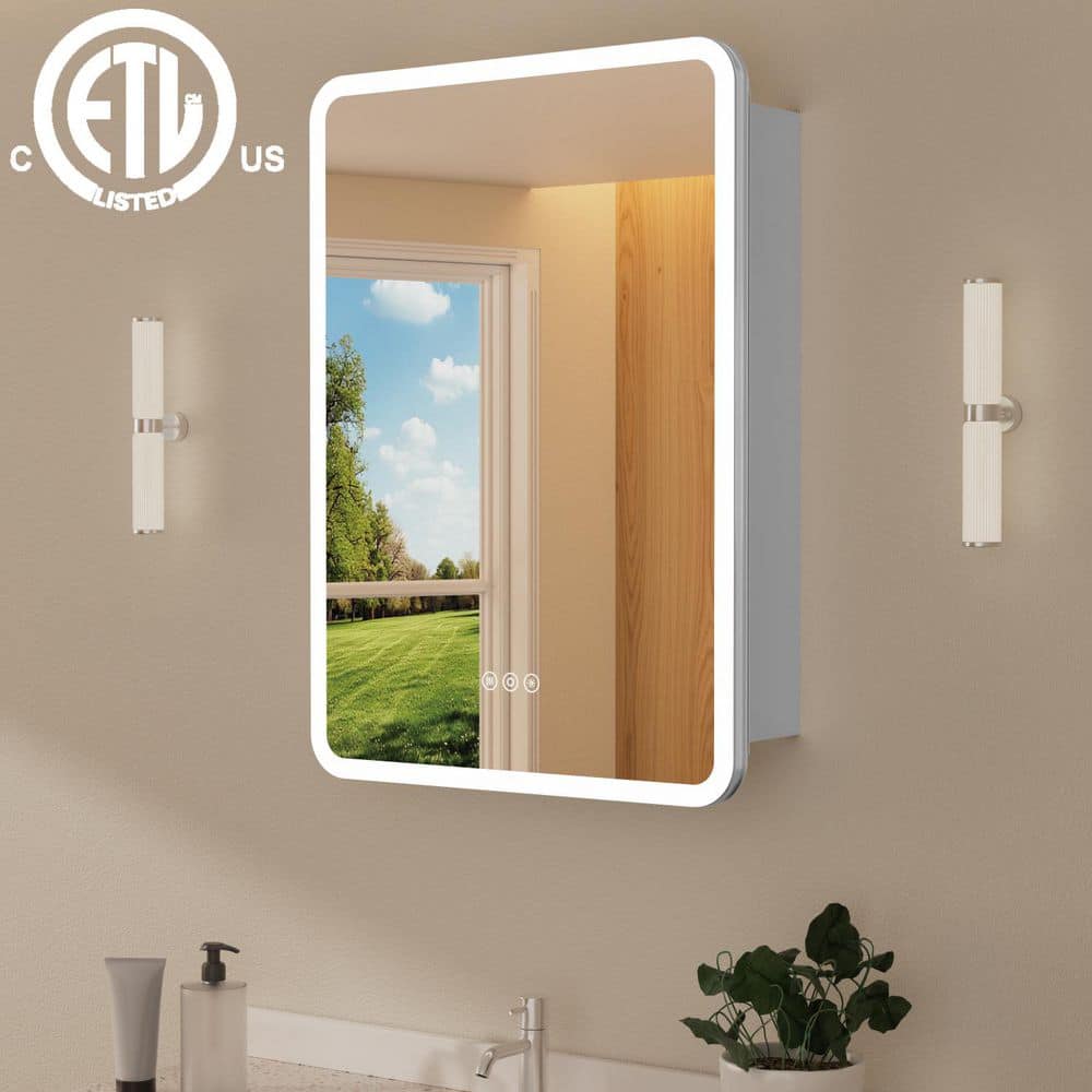 Aura 24 in. W x 30 in. H Rectangular Aluminum Recessed/Surface Mount Dimmable Medicine Cabinet with Mirror, Left Hinge price history on PriceWatchPro