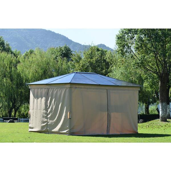 Patio 13 ft. x 9.8 ft. Beige Aluminum Garden Paito Gazebo with Polycarbonate Roof